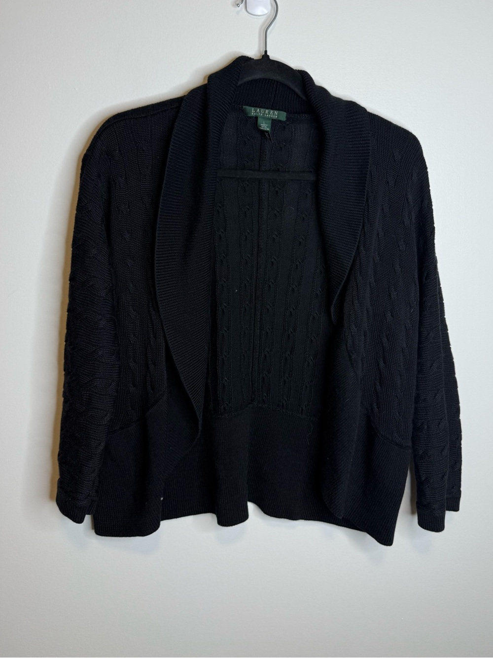 Lauren Ralph Lauren Black Cable-Knit Open Cardigan size large